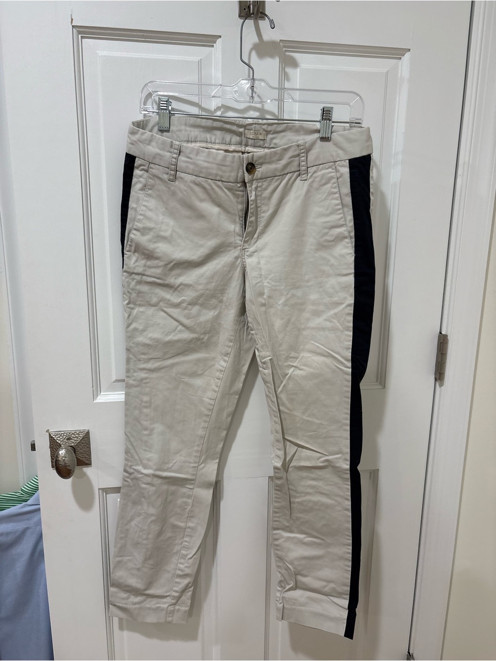 J. Crew light Beige Cropped Pants with Black Side Stripe